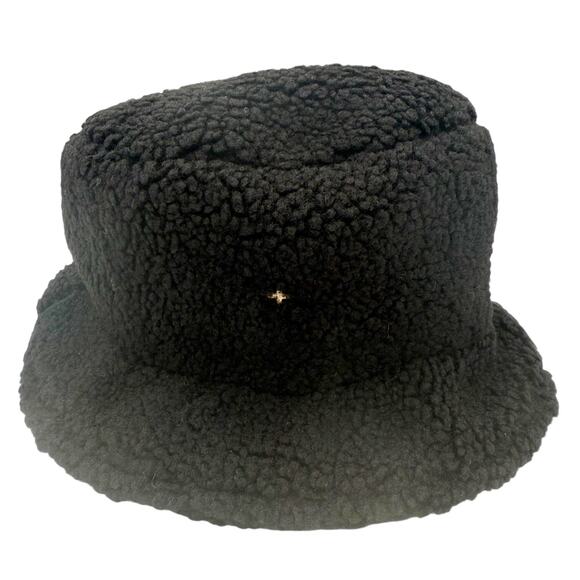Peta + Jain Fuzzy Teddy Bucket Packable Beach Sun Hat in Black with Gold Logo - Picture 2 of 4